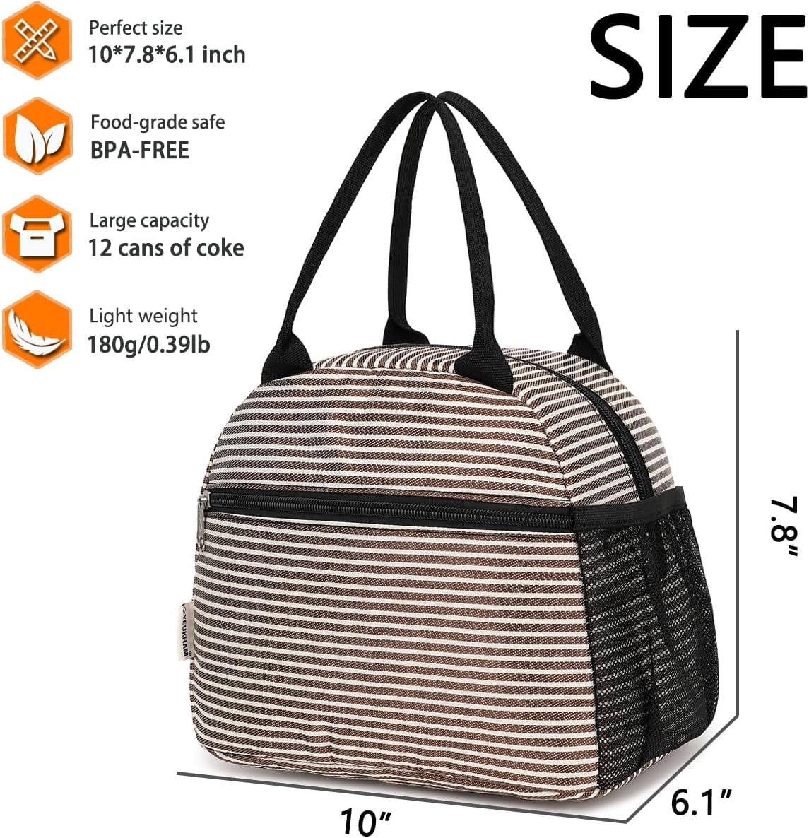 GYEUKHAM Lunch Bag Women, Lunch Box for Adult Men Kids Girls, Small Cute Lunchbox Tote Large Capacity Insulated Lunch Container Cooler for Work School Picnic Travel, Black White Stripes