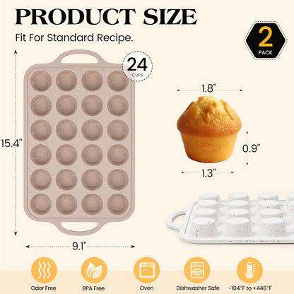 Vinino 2Pack Silicone Muffin Pans for Baking with Metal Reinforced Frame, 12 Cups Regular Size Nonstick Silicone Cupcake Pan, BPA Free Oven Dishwasher Safe Baking Mold for Muffins Cupcakes