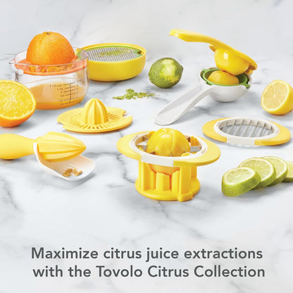 Tovolo Citrus Press Manual Hand Juicer Squeezer with Pour Spout Dishwasher Safe Aluminum Press Juicer for Lemon Lime Oranges Tangerine Pomegranate Fruit Ergonomic Grip for Efficient Juice Extraction