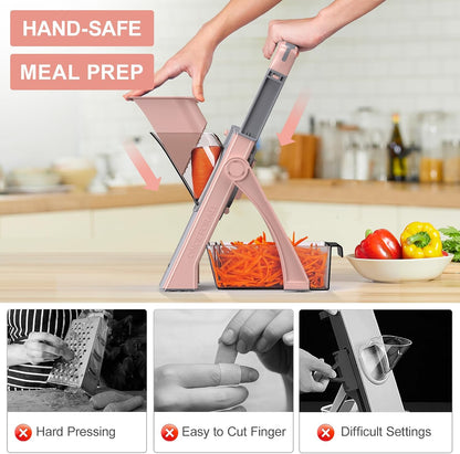 [All in 1] Upgraded Version Safe Mandoline Slicer for Kitchen, Adjustable Thickness. Veggie Slicer, Rapid Prep Mandoline, Detachable Blade, Cleaning Brush/Paring Knife (Black Knight)