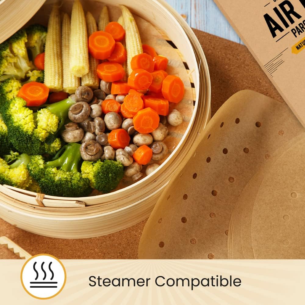 Bamboo Steamer Liners 8.5", 220 Pcs Air Fryer Parchment Paper Sheets