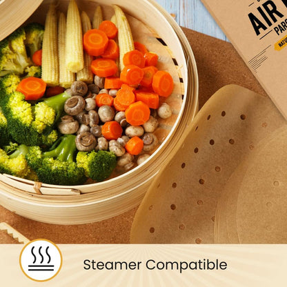 Bamboo Steamer Liners 8.5", 220 Pcs Air Fryer Parchment Paper Sheets