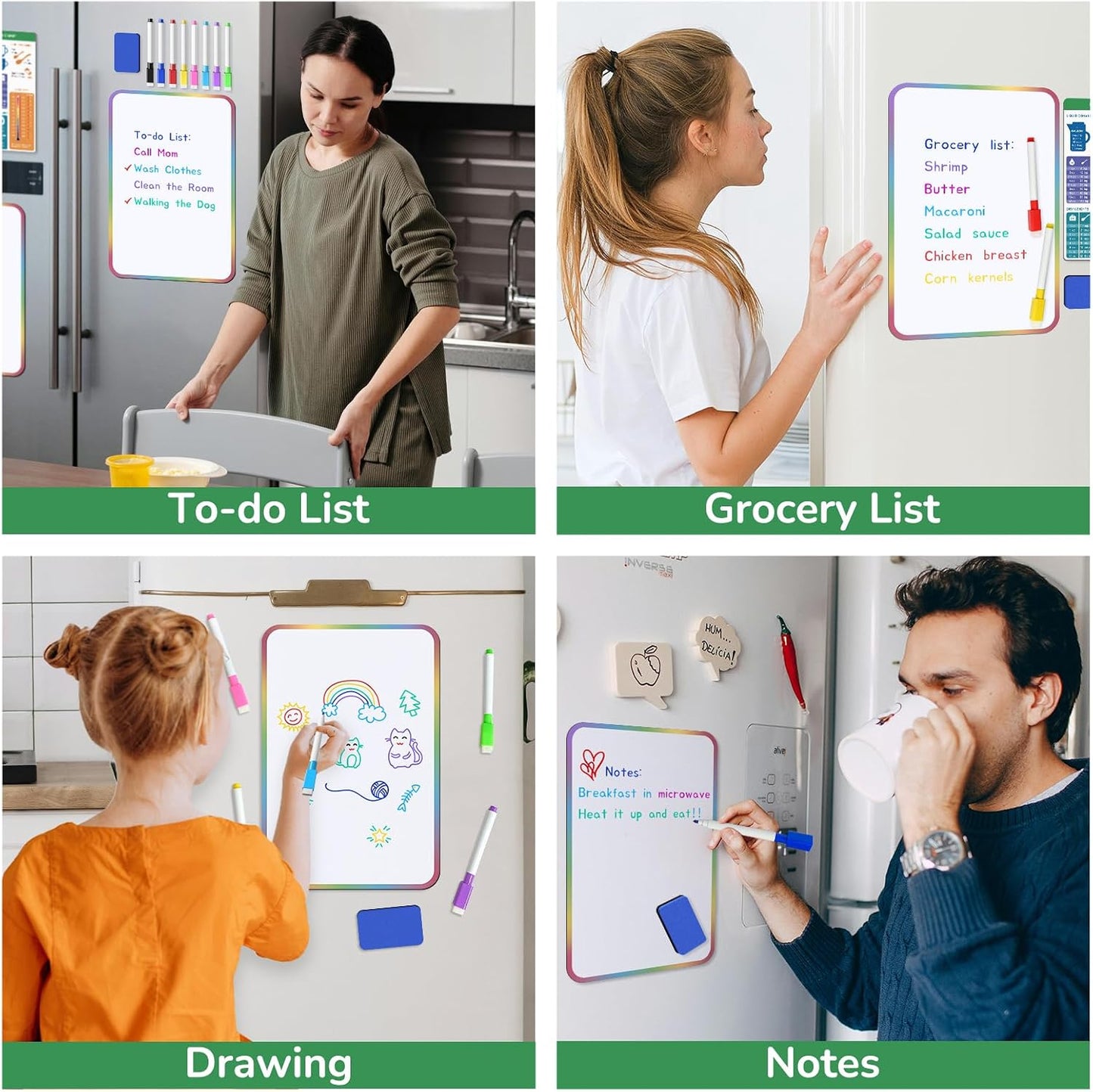 2-Pack Magnetic Dry Erase Board for Fridge, 12" x 8" Refrigerator Whiteboard, Reusable Blank Notepad with Kitchen Conversion Chart, 8 Markers & 1 Eraser,Organization Planner for Home and Kitchen