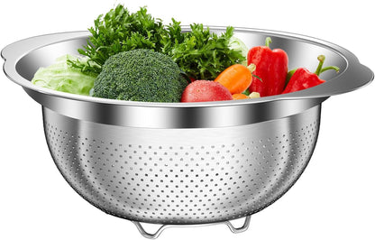 Stainless Steel Strainer with Mixing Bowl, Rice Washer, Colander for Kitchen, Rice Strainer, Fruit and Vegetable Wash, Microporous Colander, Fruit Cleaner Bowl, Dishwasher Safe