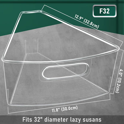 JEISSLIA Lazy Susan Cabinet Organizer Bins for 26"/ 28"/ 32" Diameter Corner Organizer, Plastic Cabinet Storage Bin, 1/8 Wedge - Food Safe, BPA Free, with Non-Slip Pads (for 26" Diameter, 6 Pack)