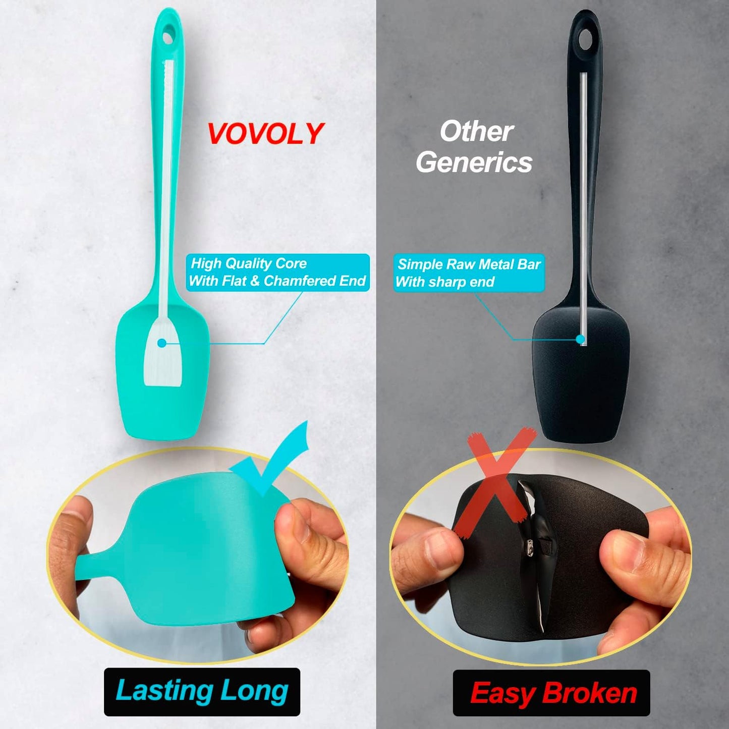 Silicone Spatula Set, High Heat Resistan Rubber Spoon Spatula, Non-Stick Spoonula with Seamless One Piece Design, Flexible Scrapers Baking Mixing Tool,3 Pack, Black
