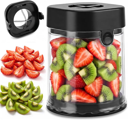 Mini Fruit Slicer Cup with Stainless Steel Blades, Strawberry Slicer & Grape Cutter, Push Type Fruit Cutter for Banana,Tomato,Blueberry & Egg,Reusable Fruit Chopper Kitchen Gadget,Quick Easy Slicing