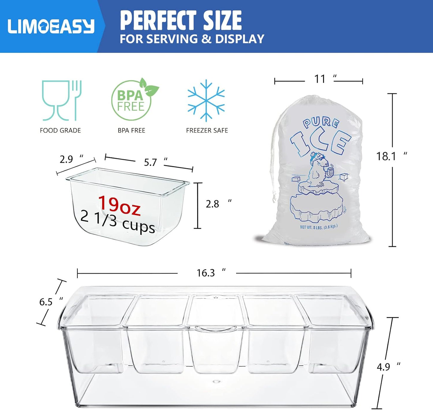 LIMOEASY Chilled Dip Bowl (4 Pack), 25oz Ice Serving Bowl with Lid for Parties, Cold Serving Dish for Hummus, Salsa, Guacamole, Sauces, Pasta