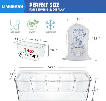 LIMOEASY Chilled Dip Bowl (4 Pack), 25oz Ice Serving Bowl with Lid for Parties, Cold Serving Dish for Hummus, Salsa, Guacamole, Sauces, Pasta