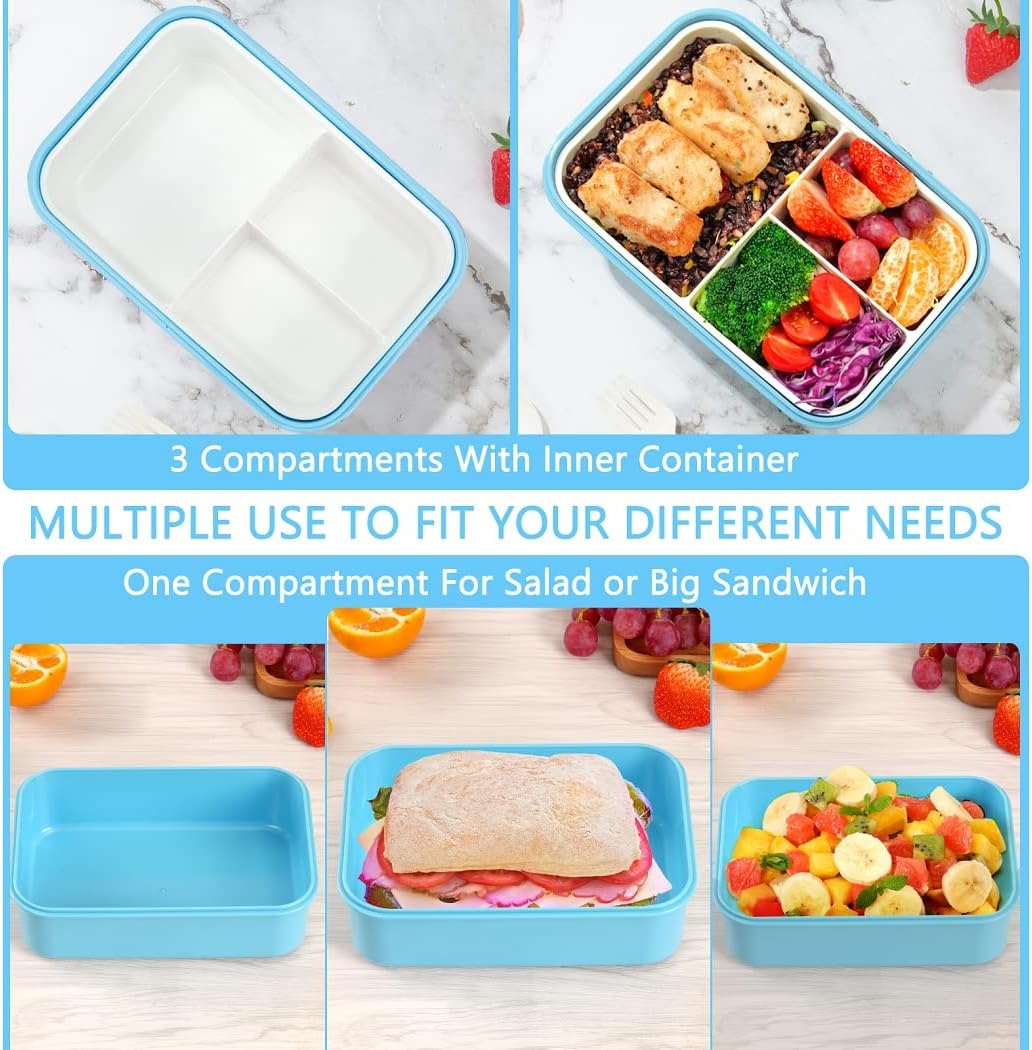Bento Boxes for Adults - 1100 ML Bento Lunch Box Container For Kids With Spoon & Fork - Durable Perfect Size for On-the-Go Meal, BPA-Free and Food-Safe Materials(Grey)