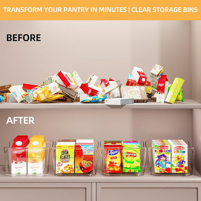 12 Pack Clear Plastic Storage Bins, Pantry Organizers and Storage, Multi-Use Clear Pantry Organizer Bins Storage Containers with Handles for Kitchen, Bathroom, Freezer, Cabinet, Office