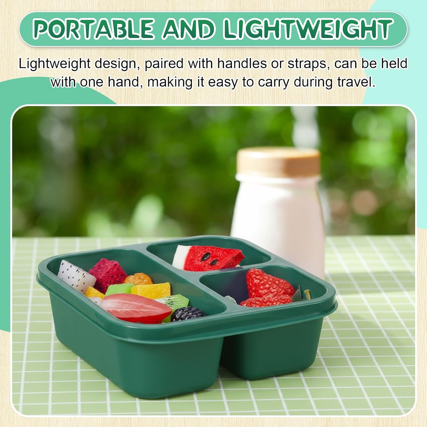 Honeydak 5 Pack Snack Containers 3 Compartment Bento Snack Boxes Divided Meal Prep Containers with Lids Reusable Adults Lunch Food Storage Box for School Work Travel(Elderberry)