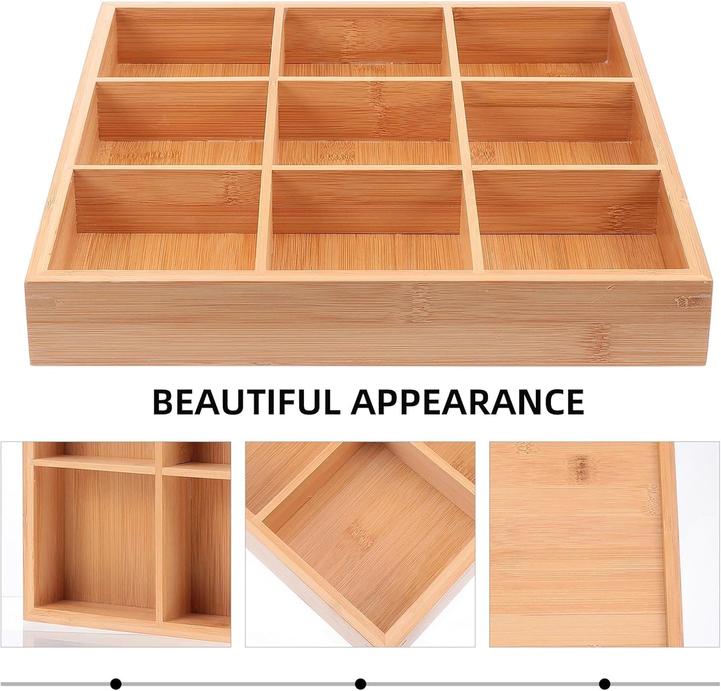 Cabilock Nine-Grid Vegetable Tray 12.99X12.99 Inch Divided Serving Platter for Hot Pot Snacks and Party Appetizers Stylish Bamboo Organizer