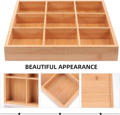 Cabilock Nine-Grid Vegetable Tray 12.99X12.99 Inch Divided Serving Platter for Hot Pot Snacks and Party Appetizers Stylish Bamboo Organizer