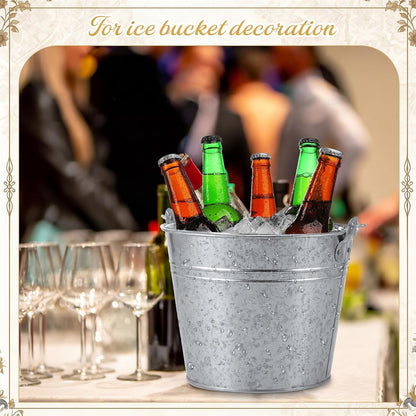 Zopeal 12 Pcs Galvanized Beer Bucket Set, Includes 8 Metal Ice Buckets 5qt with 2 Scoops & 2 Tongs, Round Slive Pails Bulk for Weddings Birthday Beach Pool Party Supplies Summer Table Centerpieces