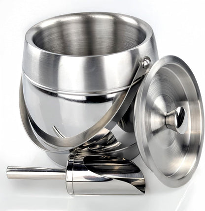 BREKX 3-QT Insulated Ice Buckets for Parties with Lid and Scoop - Iceberg Anchored Wine Chiller Champagne Bucket for Cocktail Bar, Metal Bucket with Lid, Non-Sweat