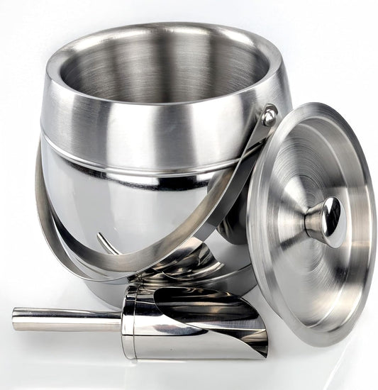 BREKX 3-QT Insulated Ice Buckets for Parties with Lid and Scoop - Iceberg Anchored Wine Chiller Champagne Bucket for Cocktail Bar, Metal Bucket with Lid, Non-Sweat