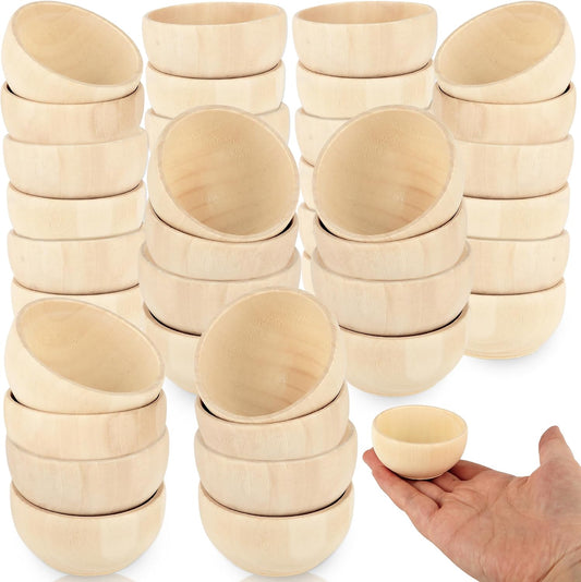 42 Pcs Wooden Pinch Bowl 1.5 oz Small Unfinished Wooden Bowl Mini Round Wood Bowls for Sorting Kitchen Rice Soup Noodle Candy Nuts Spice Party