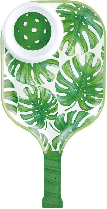 UPware Flamingo Melamine Chip and Dip Snack Tray, Tropical Floral Pickleball Paddle Shape Platter for Chips, Salsa, Fruits, and Appetizers, 15.75 x 8 Inch