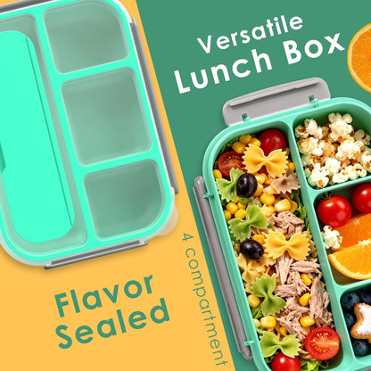 WHALEHOUSE Bento Lunch Box, 1300ML 4 Compartments Meal Prep Container with Utensil, Airtight Food Storage Container with Snap Locking Lids, Microwave/Dishwasher/Freezer Safe, On the Go