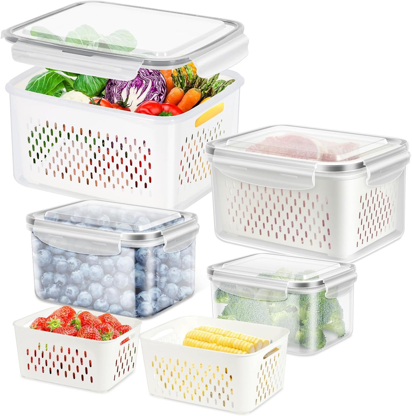 10 Pieces Fruit Storage Container for Fridge, 5 Pack Plastic Fruit Containers for Fridge with Removable Colander, Container for Fruit Berry Salad, BPA Free Kitchen Refrigerator Organizers