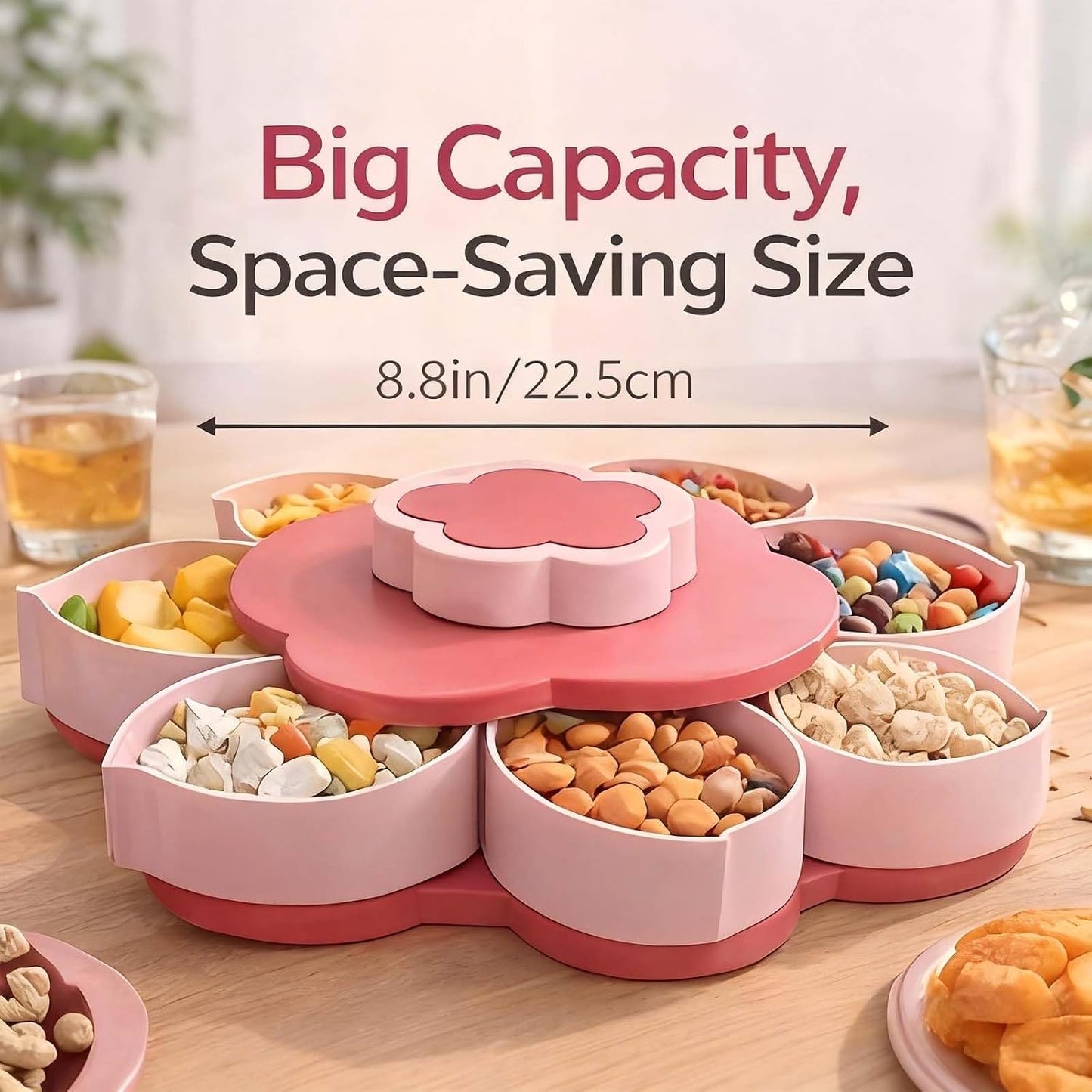 Divided Spin and Snack Tray, Rotating Serving Tray with Lid - Spinning Divided Tray for Snacks, Dips, Veggies, Fruit, Lazy Susan Organizer for Kitchen Party Picnic Travel (2, Blue)