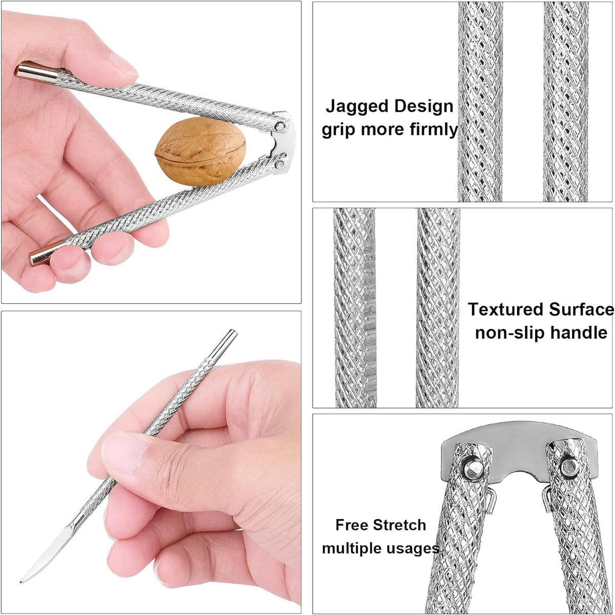Nut Cracker 2Pcs and 4 Picks,Stainless Steel Nut Cracker Tool Set for Seafood Crackers Walnut(Silvery).