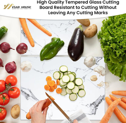 Tempered Glass Cutting Boards for Kitchen, Set of 2 Gold Glass Chopping Boards, 16"x12" & 12"x8" Cutting Boards With NonSlip Feet, Scratch Resistant, Heat Resistant, Easy to Clean