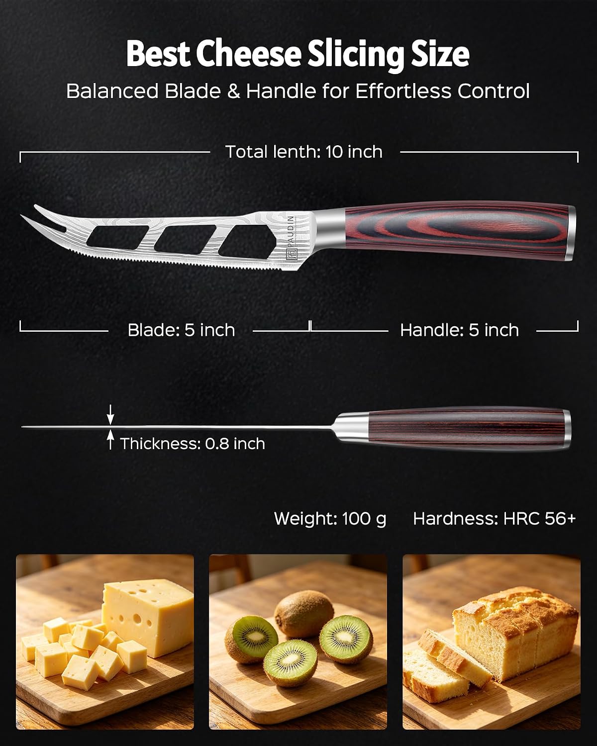 PAUDIN Cheese Knife, 5” Serrated Knife for Block Cheese,Sharp Tomato Knives