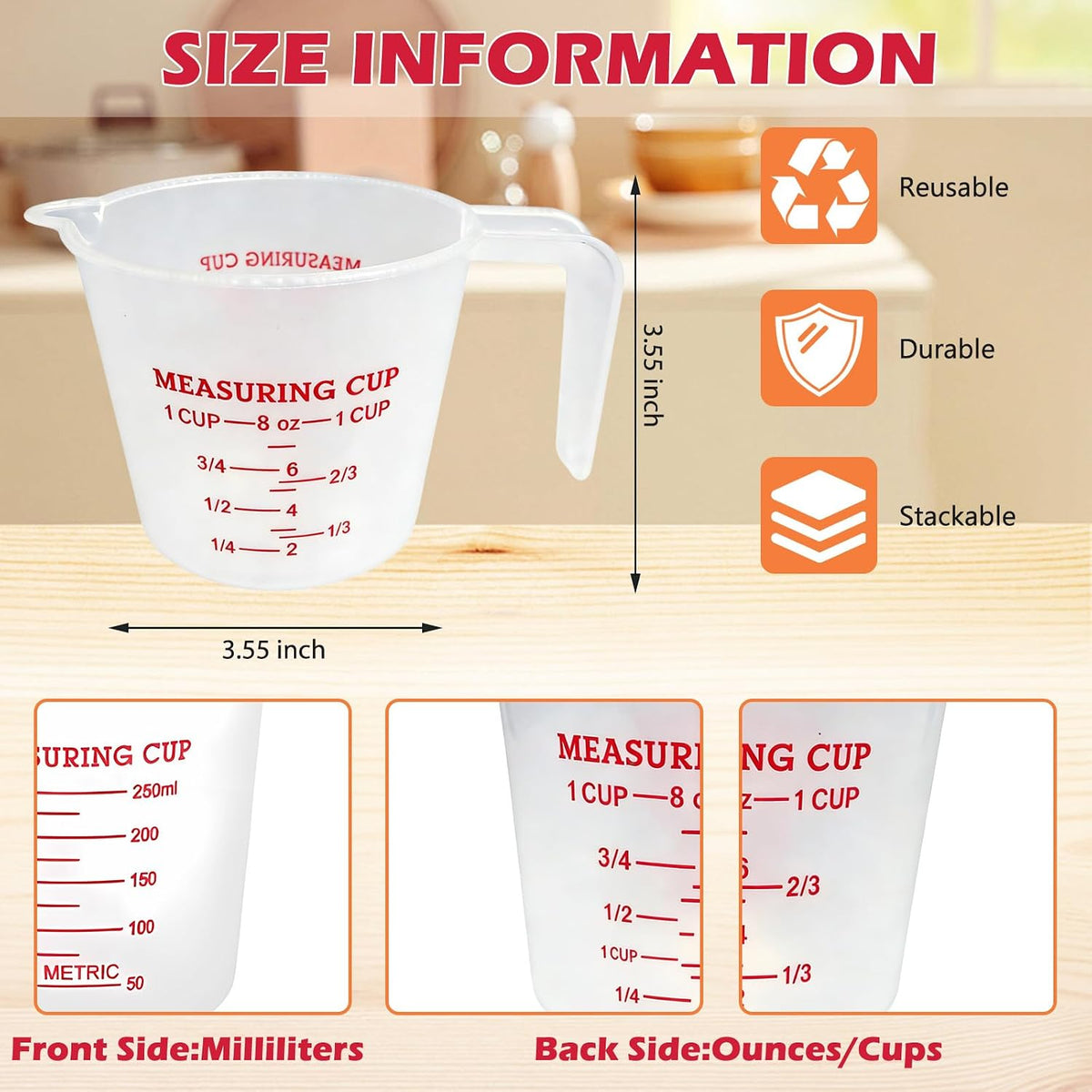 1 Cup/8 Oz Plastic Measuring Cups With Spout And Handle