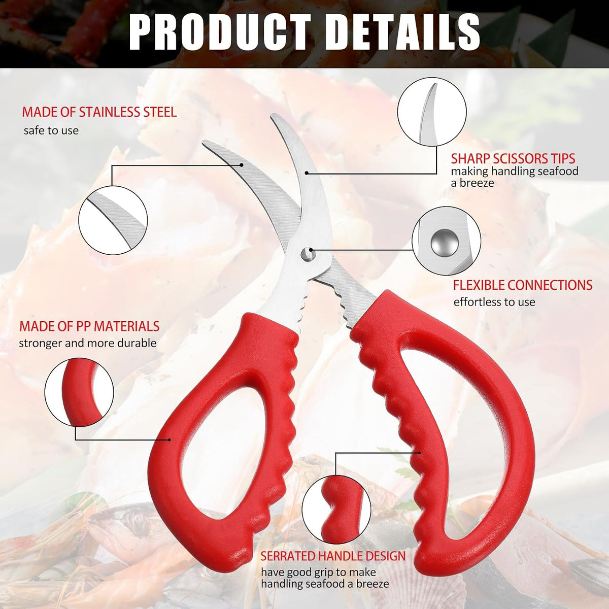 Gisafai Kitchen Seafood Scissors for Crab Bulk,Leg Scissors Multifunctional Stainless Steel Shears Crab Leg Crackers Fish Shrimp Lobster tools for Kitchen Seafood Peeling (Red)