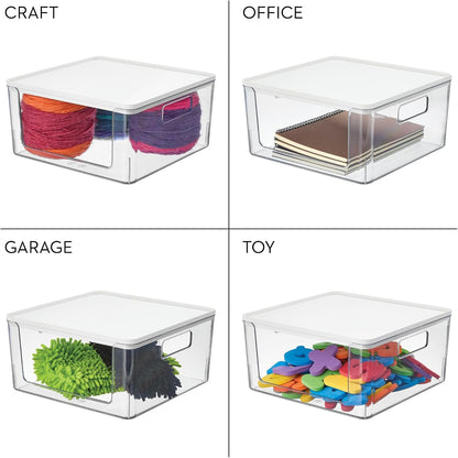 Rosanna Pansino x iDesign Recycled Plastic Open Front Kitchen Storage Bin with Lid, Clear Bin/Marshmallow Lid, 12" x 12" x 6"