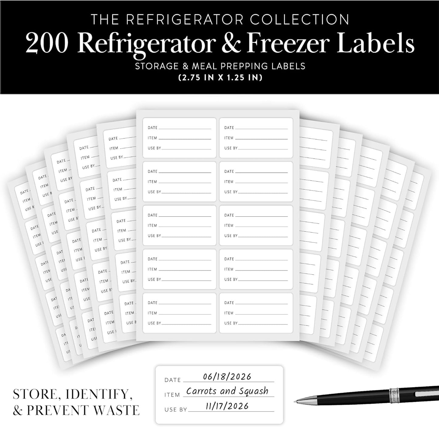 SAVVY & SORTED Expiration Date Pantry Labels, 160 Waterproof Food Expiration Date Label for Containers, Kitchen Stickers for Food Freshness, Use by Meal Prep Labels, Best By Write On Labels