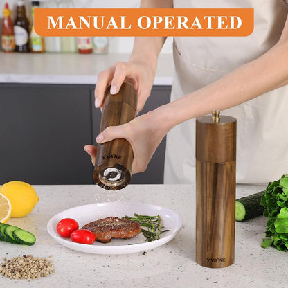 8 Inch Manual Wooden Salt and Pepper Grinder, Refillable Mill
