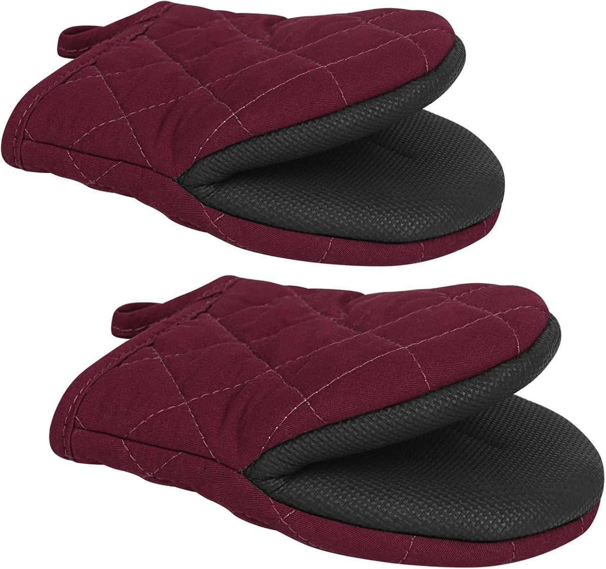 1 Pair Short Oven Mitts - Silicone Kitchen Oven Gloves High Heat Resistant 500℉, Mini Oven Mits with Non-Slip Grip Surfaces and Hanging Loop for BBQ, Baking, Cooking and Grilling (Black)