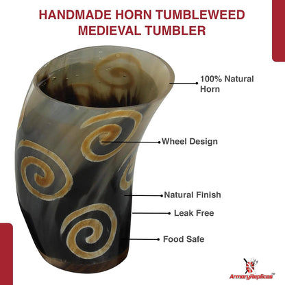 Armory Replicas™ 3-Piece Buffalo Drinking Horn Set – Handmade Natural Horn Cups with Earth Design, Viking Style Mead Ale Wine Cups for Feasts, Parties & Collectors
