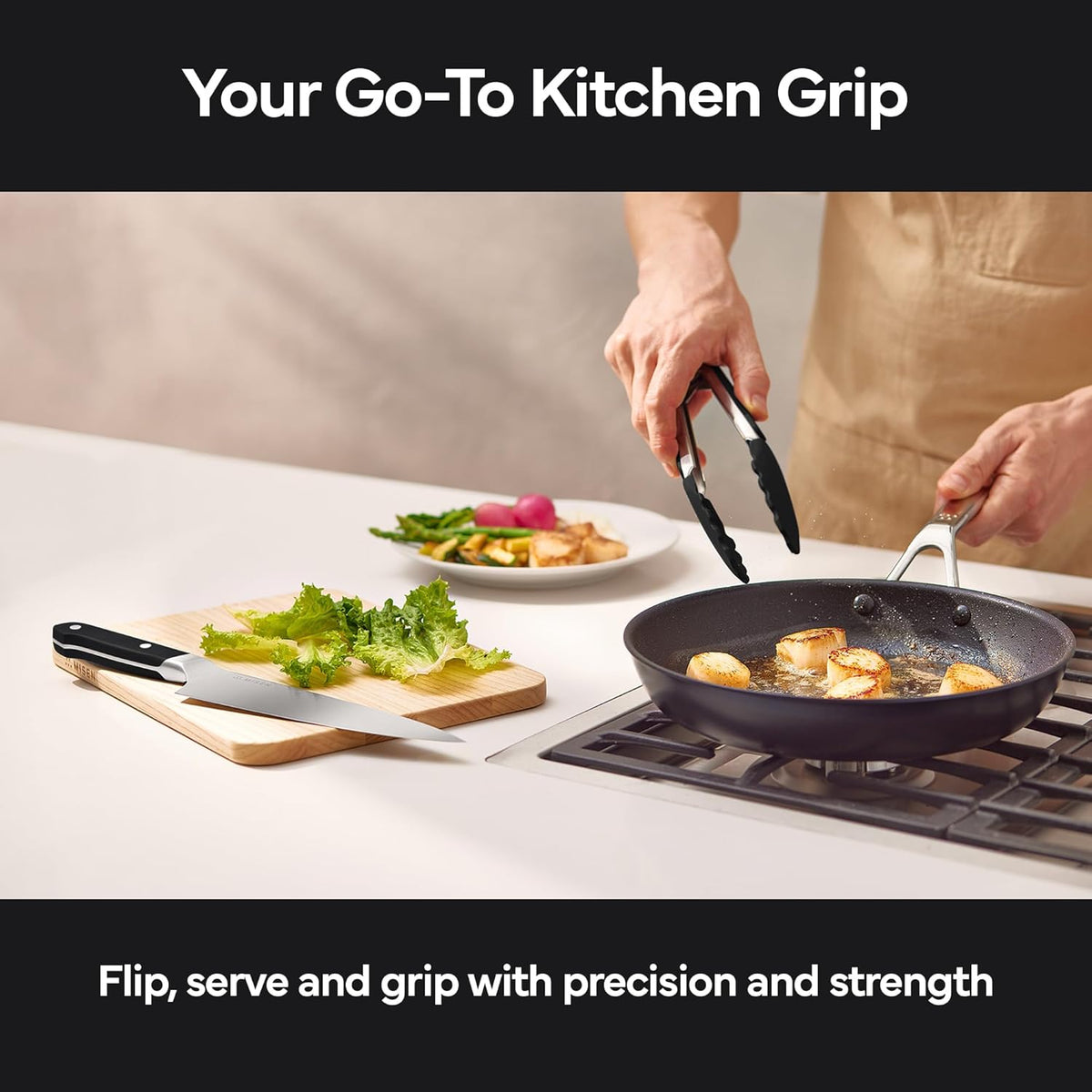 Misen Kitchen Tongs - Dishwasher Safe, Heavy Duty - Precision Stainless Steel Grilling Tool - Heat Resistant - Perfect for Serving and Air Frying - 13 Inch | Gray