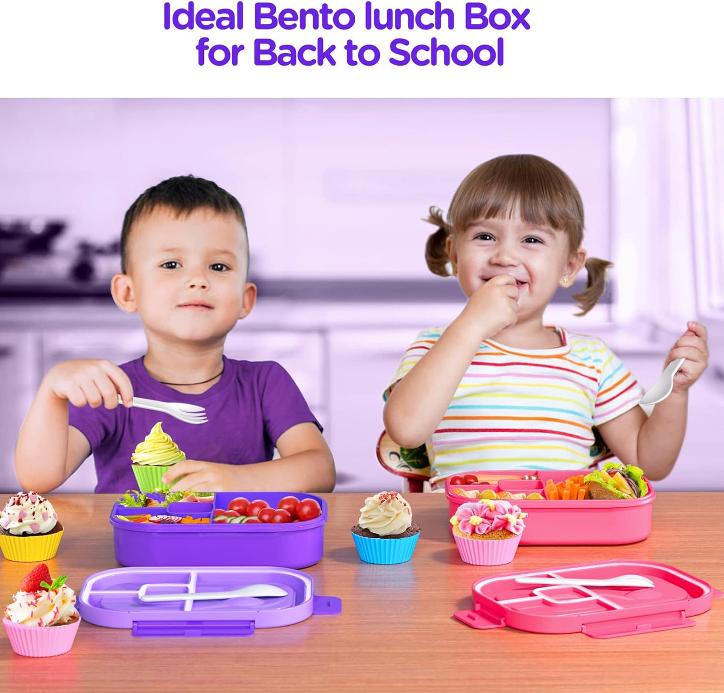 Jelife Lunch Box Kids Bento Box - 1300ml Large Bento-Style Bento-Box Adults Lunch Box, Ideal Leak Proof Bento Lunch Boxes for Kids School, BPA Free Lunchbox Containers for Teens Toddlers, Purple