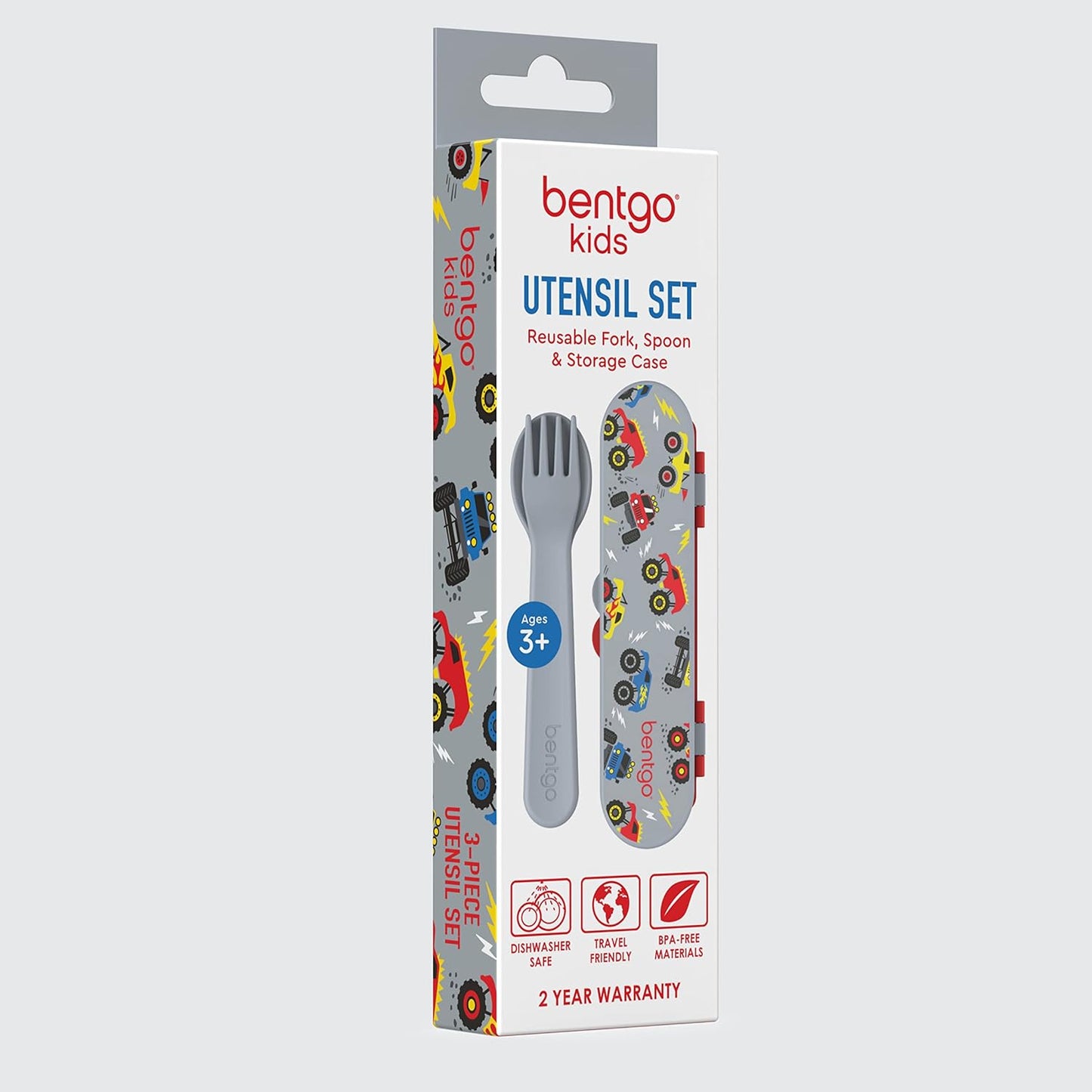 Bentgo Kids Utensil Set - Reusable Plastic Fork, Spoon & Storage Case - BPA-Free Materials, Easy-Grip Handles, Dishwasher Safe - Ideal for School Lunch, Travel, & Outdoors (Shark)