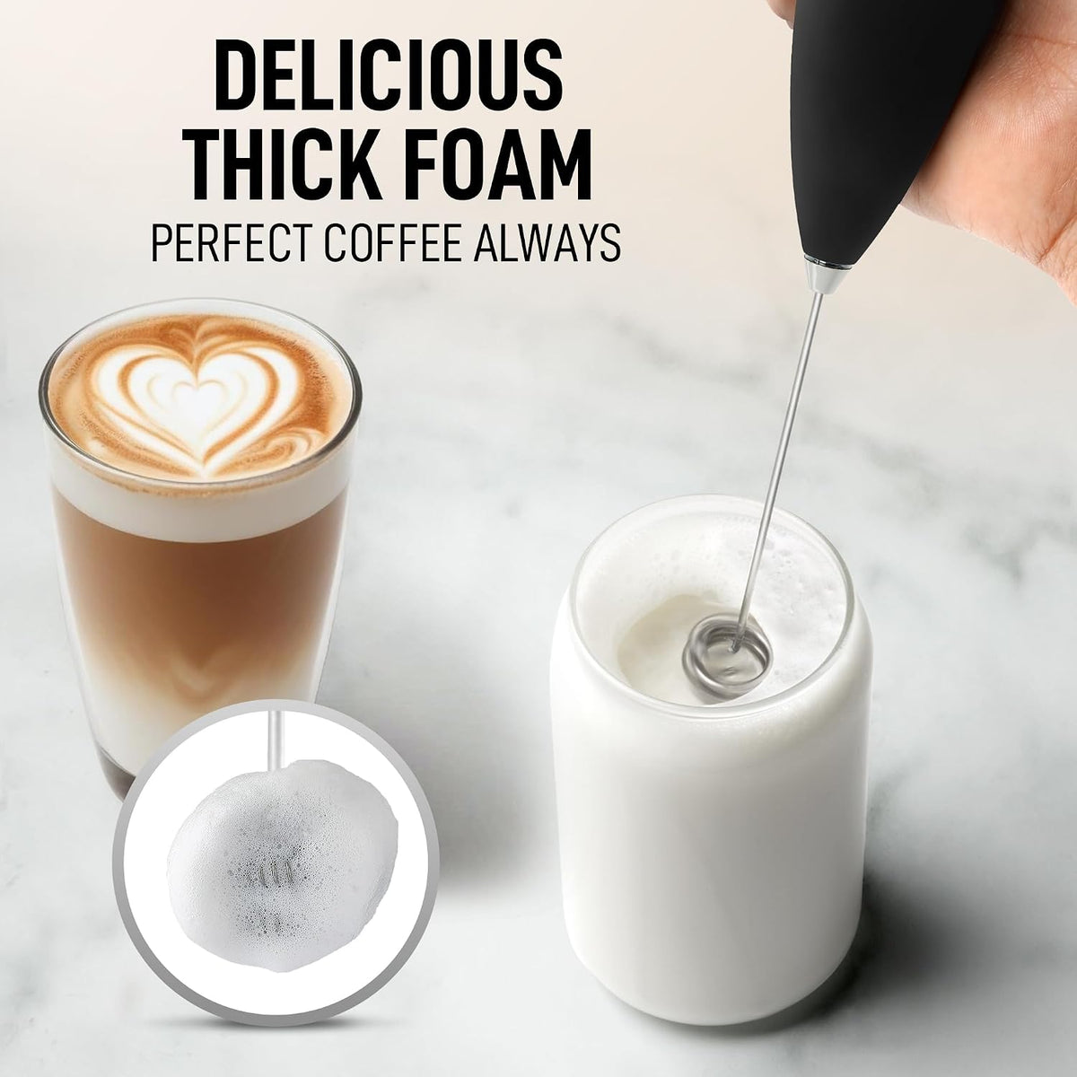 Zulay Kitchen Rechargeable Milk Frother Handheld - Frother Wand, Drink Mixer, Electric Whisk Frother, for Cappuccinos, Matcha & Protein Powder - Dynamic 3 Whisk, 3 Speed 500mAh Black - Colors D