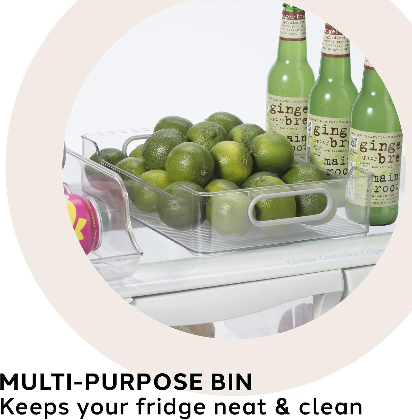 Oggi Cabinet/Drawer Storage Bin - 14" x 5" (Set of 6), Clear/Gray, Ideal for Kitchen Organization, Pantry Storage, Fridge Organizing