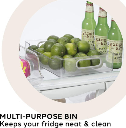 Oggi Cabinet/Drawer Storage Bin - 14" x 5" (Set of 6), Clear/Gray, Ideal for Kitchen Organization, Pantry Storage, Fridge Organizing