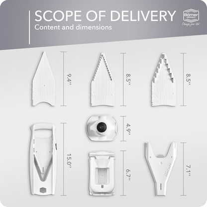 Mandoline Food Slicer Börner V5 (Profi Set) by Reston Lloyd • V-Slicer with 4 Inserts, Docking Station & Food Holder • Made in Germany • Fruit & Vegetable Chopper • Multiple Settings • Color: Purple