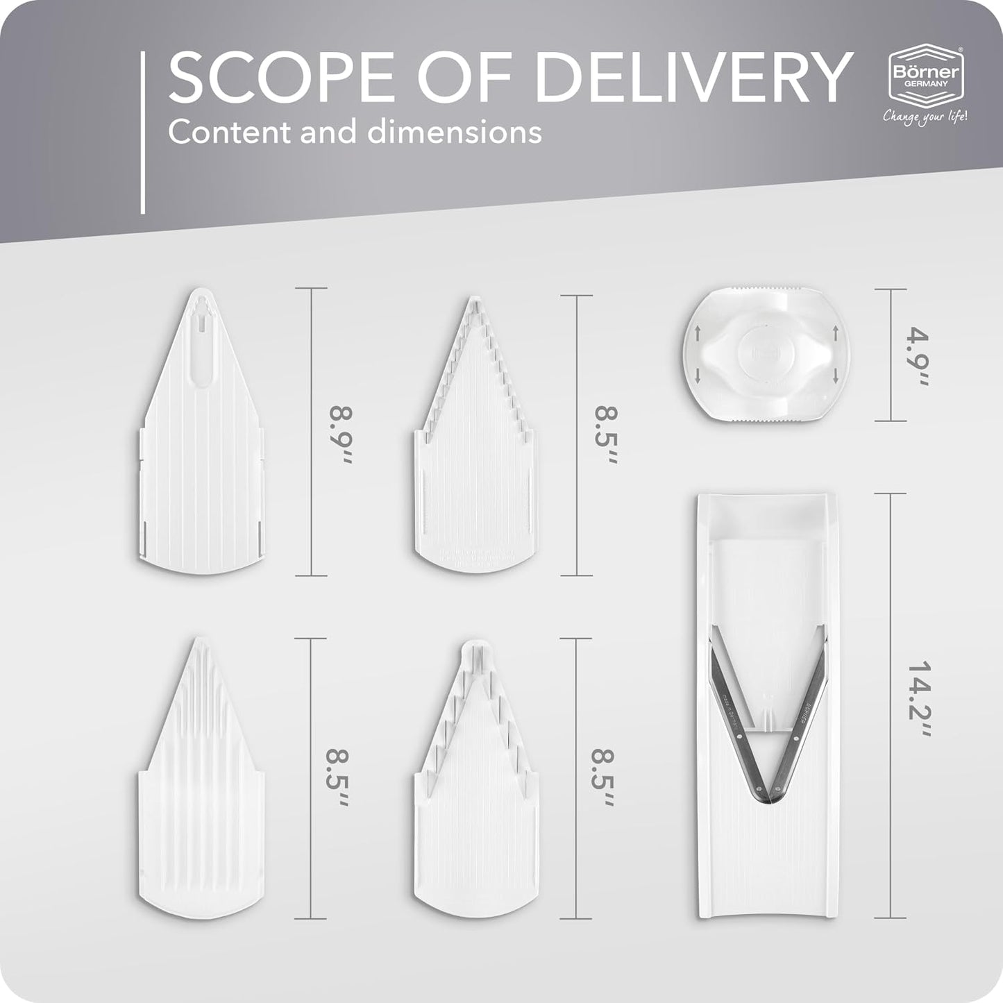 BORNER V Mandoline Slicer Kitchen V1 ClassicLine Starter Set | Vegetable Grater Börner - Quality Made in Germany, Color:White