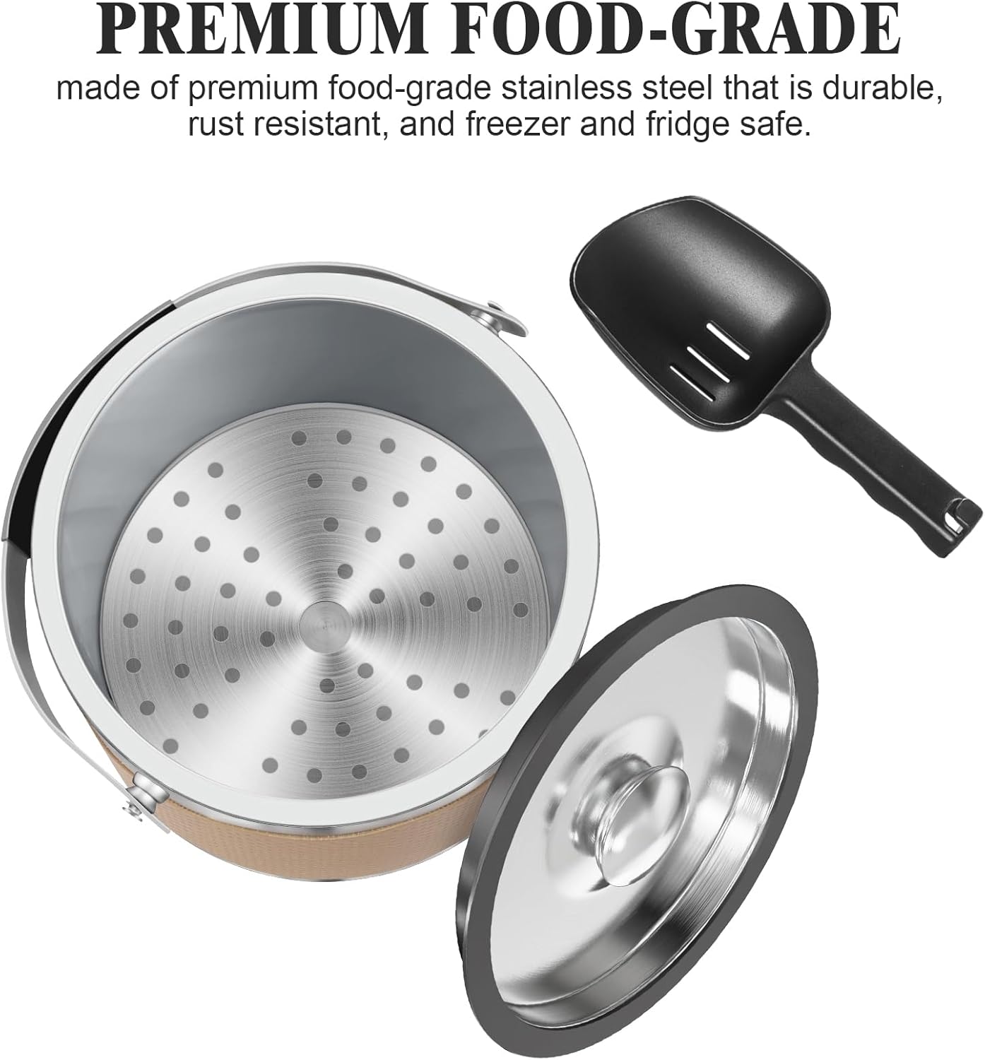 3.2L Double Wall Stainless Steel Ice Bucket with Lid,Scoop, Updated Insulated Ice Bucket for Cocktail Bar and Parties