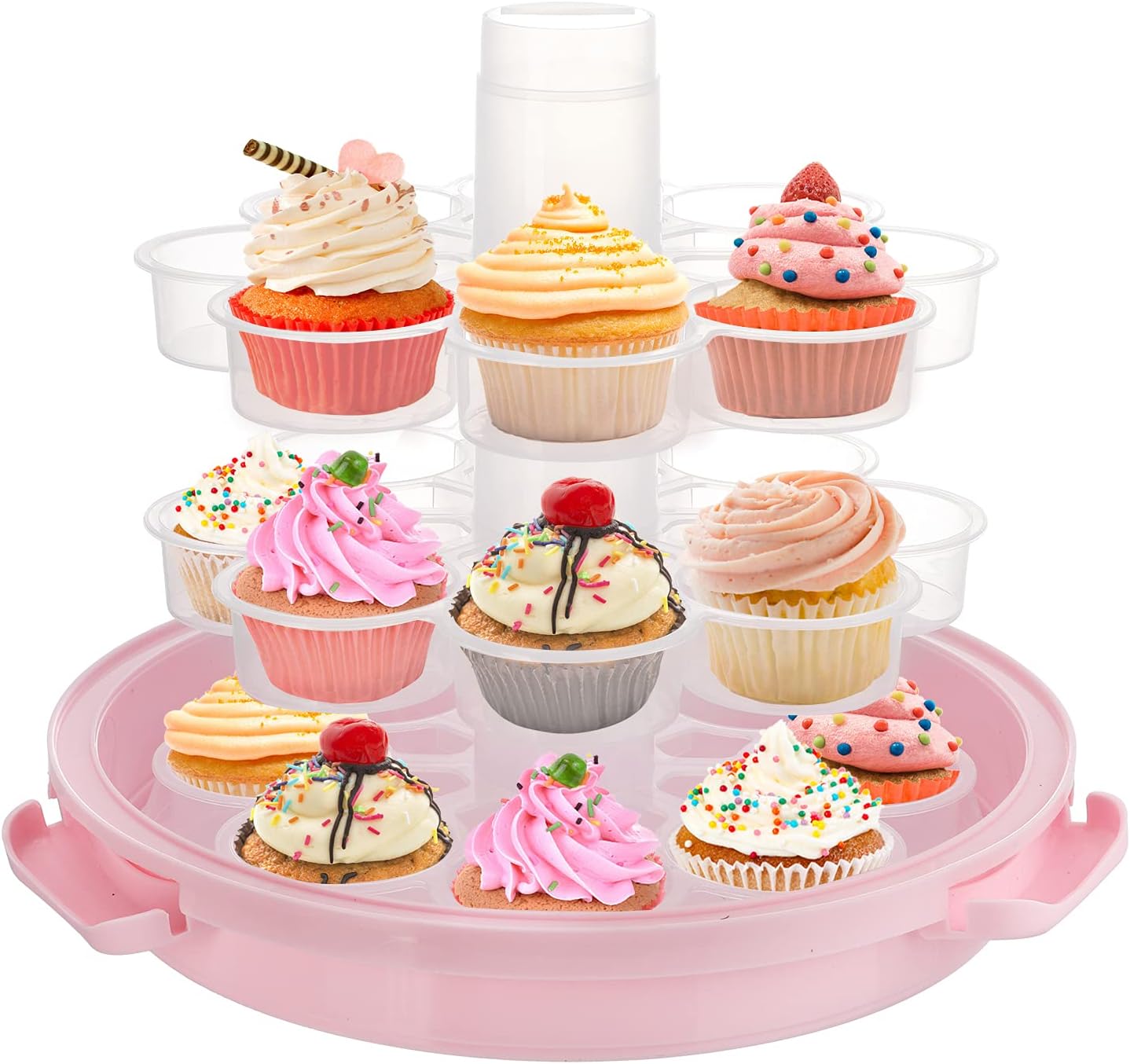 Dicunoy 24 Cupcake Carrier for Transport, 3 Tier Tall Cake Carrier Holder with Handle, Portable Desserts Storage Transporter Container Box with Lid for Pie, Cookies, Christmas, Thanks Giving Day