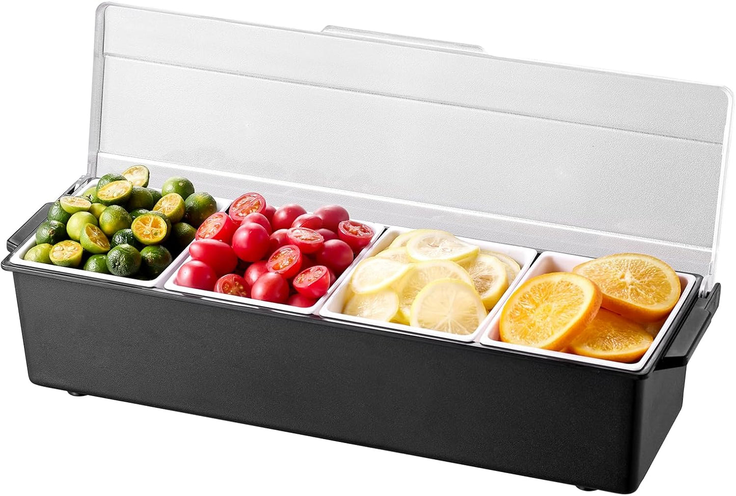 VEVOR Chilled Condiment Server Caddy, 5 Compartment Ice Cooled Serving Container, Plastic Fruit Garnish Tray Platter with Lid, for Taco Salad Bar Accessories, Party Home Restaurant Supplies