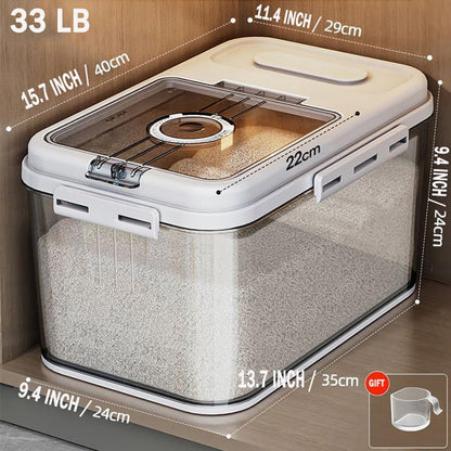 Rice Storage Bins,33LB Food Storage Container with PP Locking Lid,For Rice,Grain,Pet Food,Flour with Measuring Cup