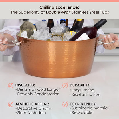 Insulated Stainless Steel Large Ice Bucket with Lid for Parties, Anchored Metal Ice & Beverage , Champagne Bucket for Extended Chill - 12-Quarts