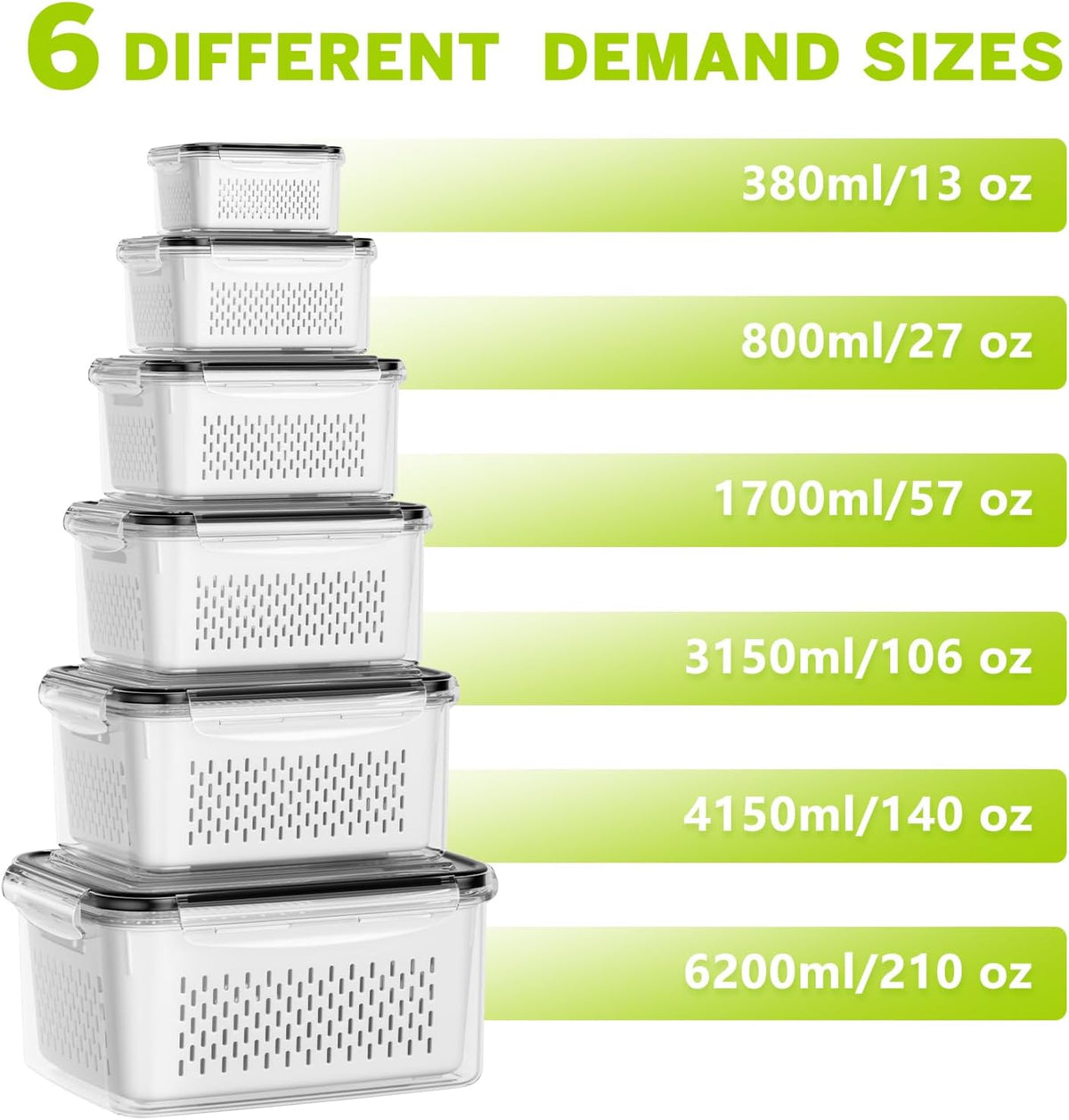 HOMETALL 5 Pack Fruit Storage Containers for Fridge, Plastic Fruit Containers for Fridge with Removable Colanders, Leakproof Fridge Organizers and Storage for Berry Vegetable Salad Lettuce Meat Food